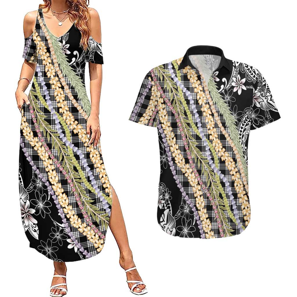 Black Palaka Hawaii Leis Couples Matching Summer Maxi Dress and Hawaiian Shirt Hawaiian-plaid Elegant Tropical Vibes LT14 Black - Polynesian Pride