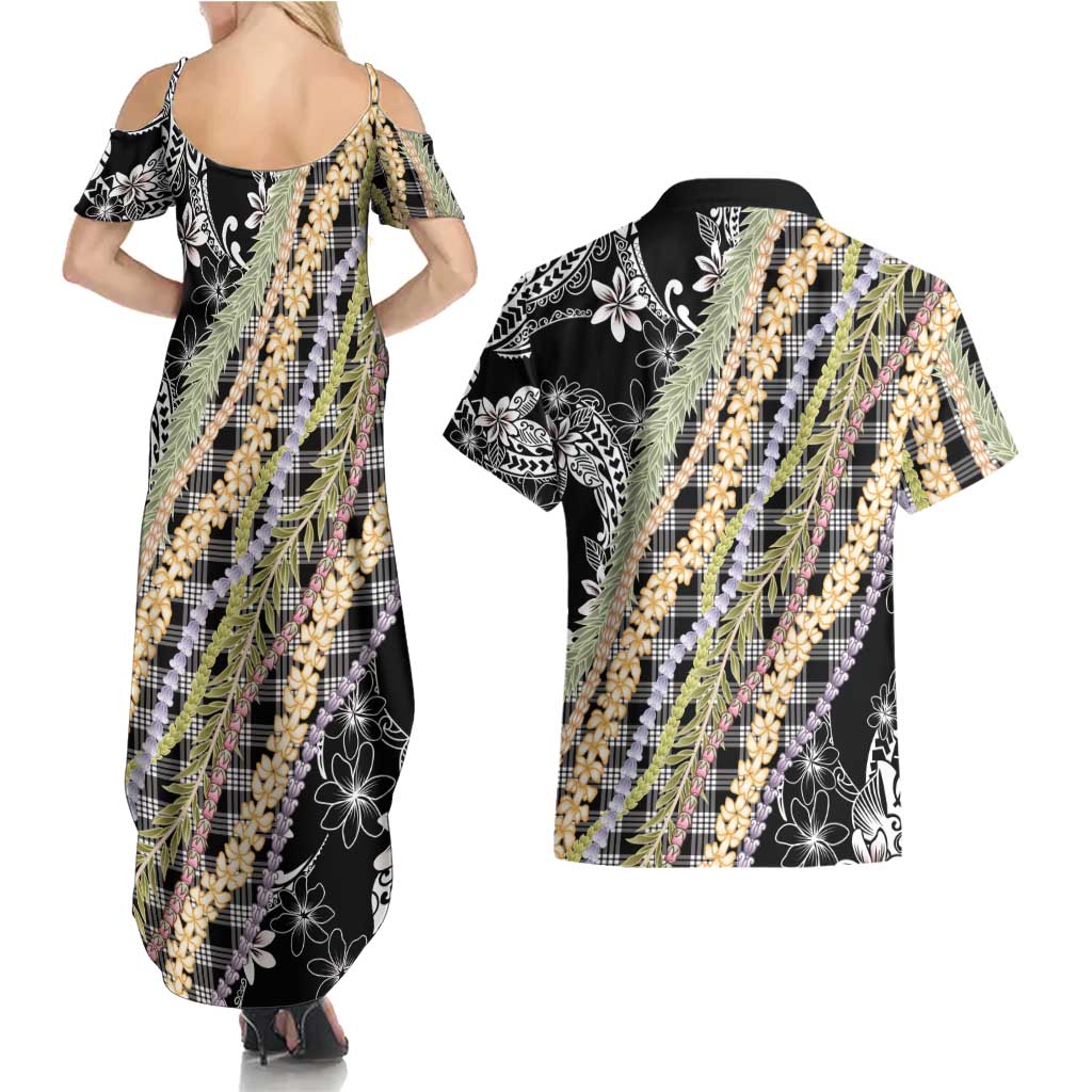 Black Palaka Hawaii Leis Couples Matching Summer Maxi Dress and Hawaiian Shirt Hawaiian-plaid Elegant Tropical Vibes LT14 - Polynesian Pride