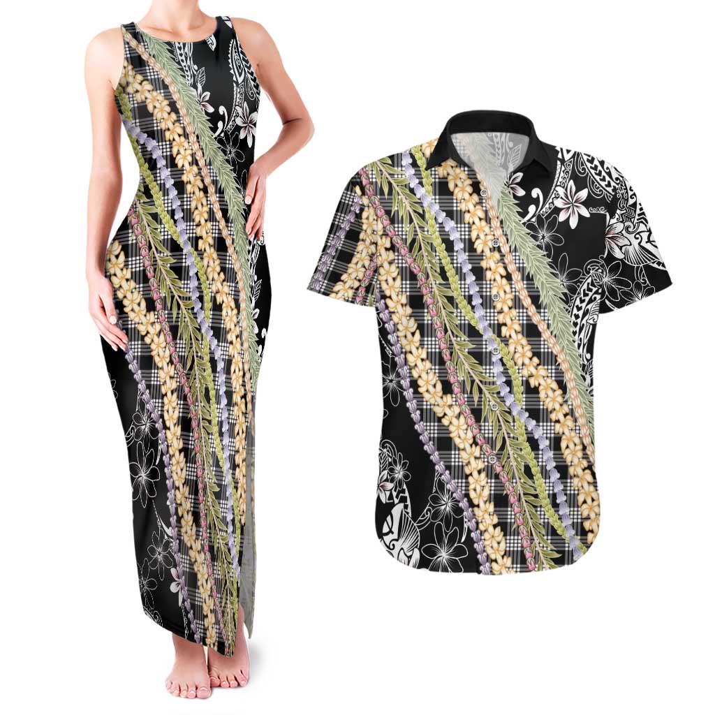 Black Palaka Hawaii Leis Couples Matching Tank Maxi Dress and Hawaiian Shirt Hawaiian-plaid Elegant Tropical Vibes LT14 Black - Polynesian Pride