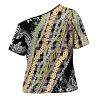 Black Palaka Hawaii Leis Cross Shoulder Shirt Hawaiian-plaid Elegant Tropical Vibes - Polynesian Pride