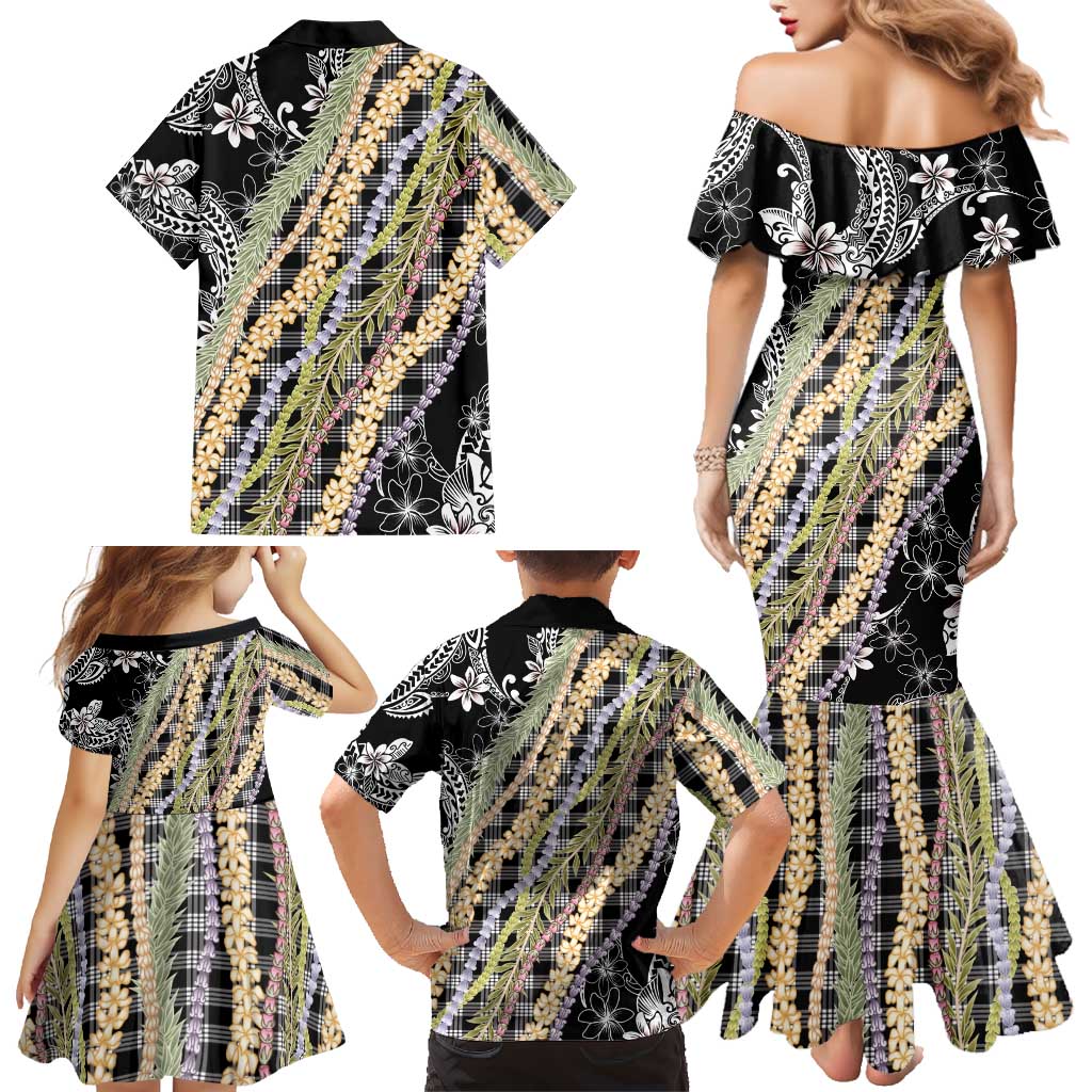 Black Palaka Hawaii Leis Family Matching Mermaid Dress and Hawaiian Shirt Hawaiian-plaid Elegant Tropical Vibes LT14 - Polynesian Pride