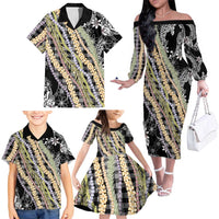 Black Palaka Hawaii Leis Family Matching Off The Shoulder Long Sleeve Dress and Hawaiian Shirt Hawaiian-plaid Elegant Tropical Vibes LT14 - Polynesian Pride