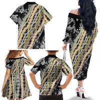 Black Palaka Hawaii Leis Family Matching Off The Shoulder Long Sleeve Dress and Hawaiian Shirt Hawaiian-plaid Elegant Tropical Vibes LT14 - Polynesian Pride