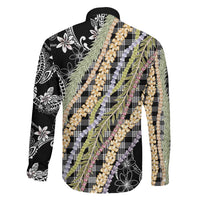 Black Palaka Hawaii Leis Family Matching Off The Shoulder Long Sleeve Dress and Hawaiian Shirt Hawaiian-plaid Elegant Tropical Vibes LT14 - Polynesian Pride