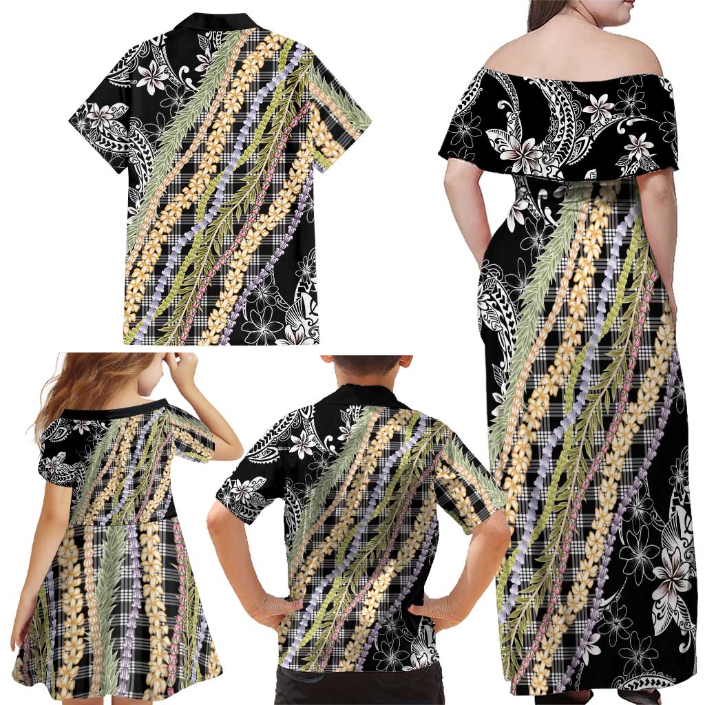 Black Palaka Hawaii Leis Family Matching Off Shoulder Maxi Dress and Hawaiian Shirt Hawaiian-plaid Elegant Tropical Vibes LT14 - Polynesian Pride