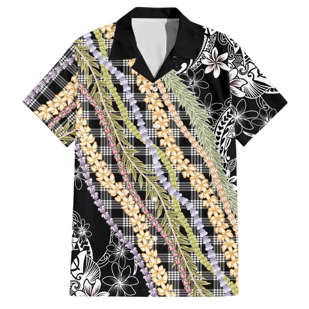 Black Palaka Hawaii Leis Family Matching Off Shoulder Maxi Dress and Hawaiian Shirt Hawaiian-plaid Elegant Tropical Vibes LT14 Dad's Shirt - Short Sleeve Black - Polynesian Pride