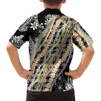 Black Palaka Hawaii Leis Family Matching Off Shoulder Short Dress and Hawaiian Shirt Hawaiian-plaid Elegant Tropical Vibes LT14 - Polynesian Pride