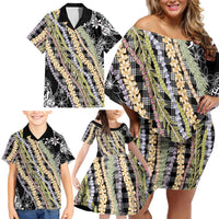 Black Palaka Hawaii Leis Family Matching Off Shoulder Short Dress and Hawaiian Shirt Hawaiian-plaid Elegant Tropical Vibes LT14 - Polynesian Pride