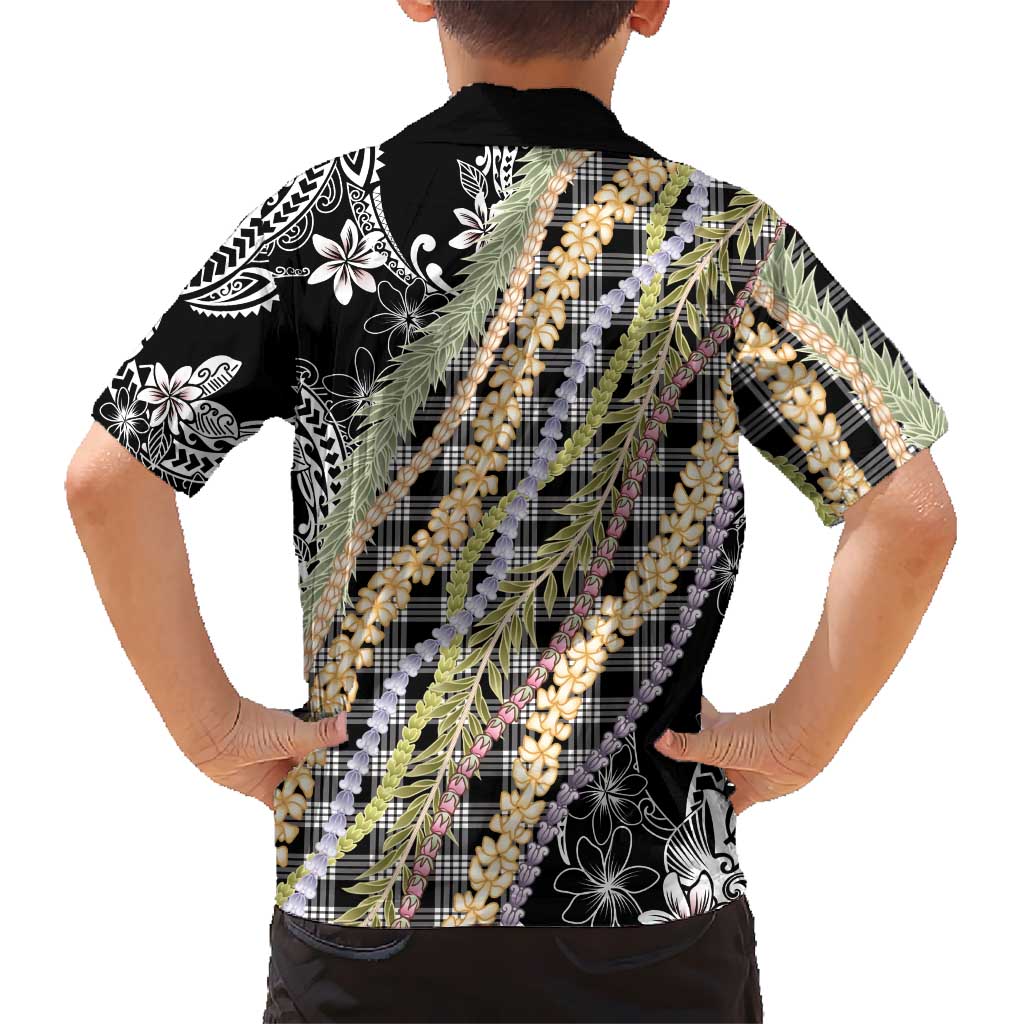 Black Palaka Hawaii Leis Family Matching Puletasi and Hawaiian Shirt Hawaiian-plaid Elegant Tropical Vibes LT14 - Polynesian Pride