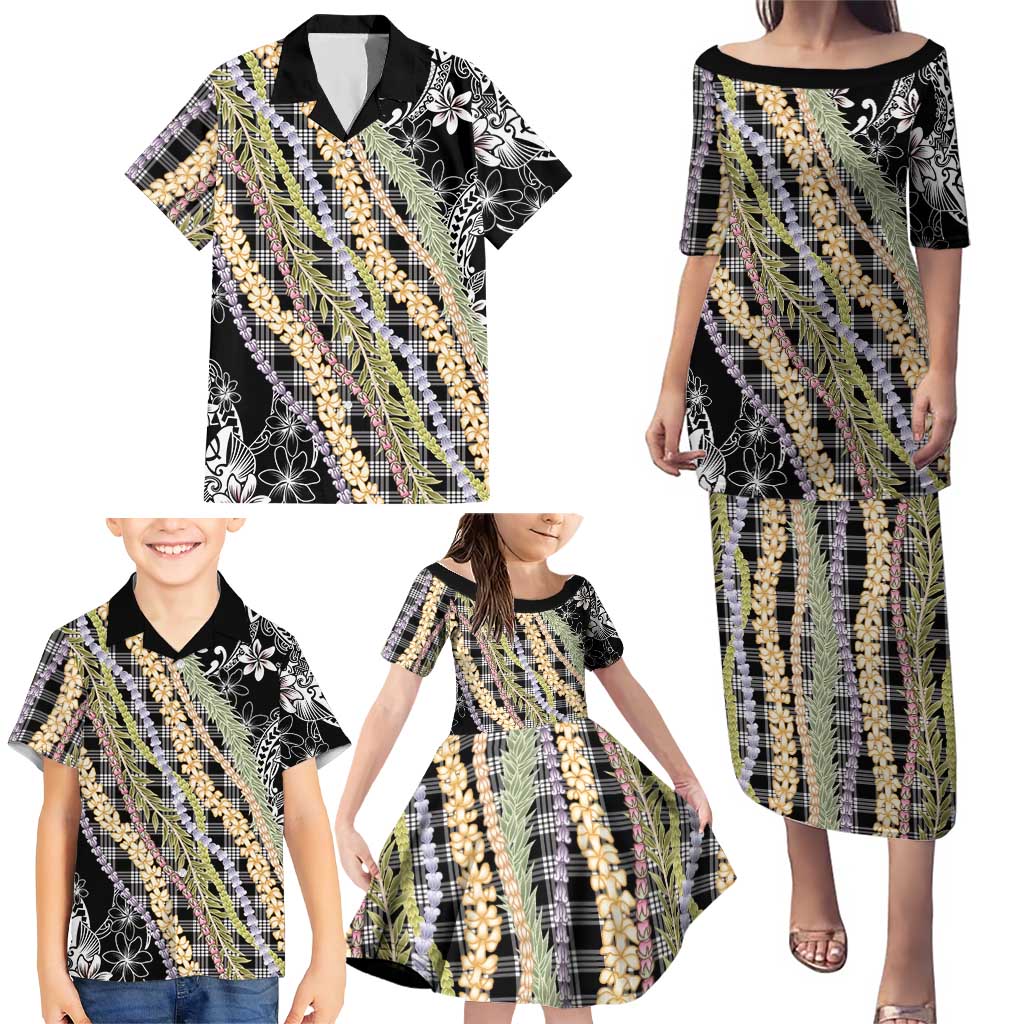Black Palaka Hawaii Leis Family Matching Puletasi and Hawaiian Shirt Hawaiian-plaid Elegant Tropical Vibes LT14 - Polynesian Pride