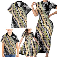 Black Palaka Hawaii Leis Family Matching Short Sleeve Bodycon Dress and Hawaiian Shirt Hawaiian-plaid Elegant Tropical Vibes LT14 - Polynesian Pride