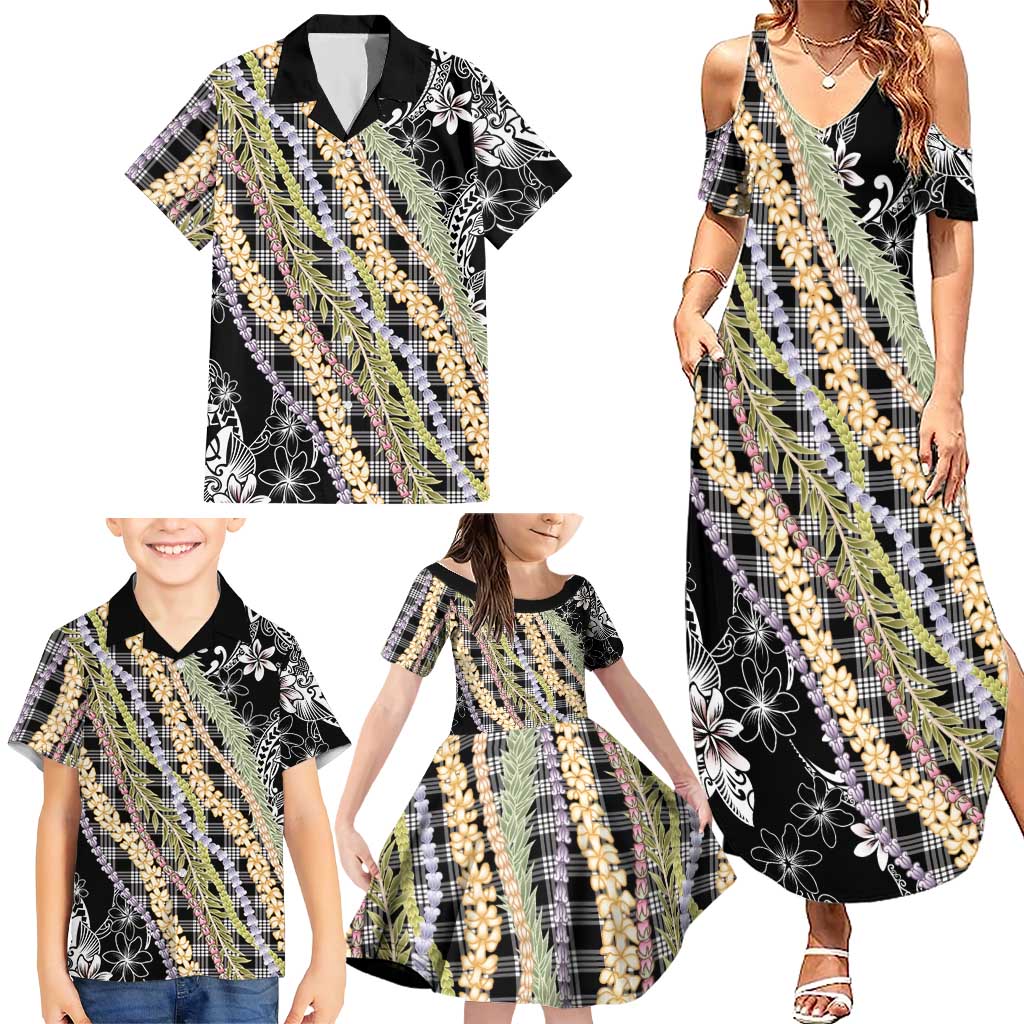 Black Palaka Hawaii Leis Family Matching Summer Maxi Dress and Hawaiian Shirt Hawaiian-plaid Elegant Tropical Vibes - Polynesian Pride