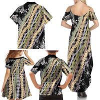 Black Palaka Hawaii Leis Family Matching Summer Maxi Dress and Hawaiian Shirt Hawaiian-plaid Elegant Tropical Vibes LT14 - Polynesian Pride