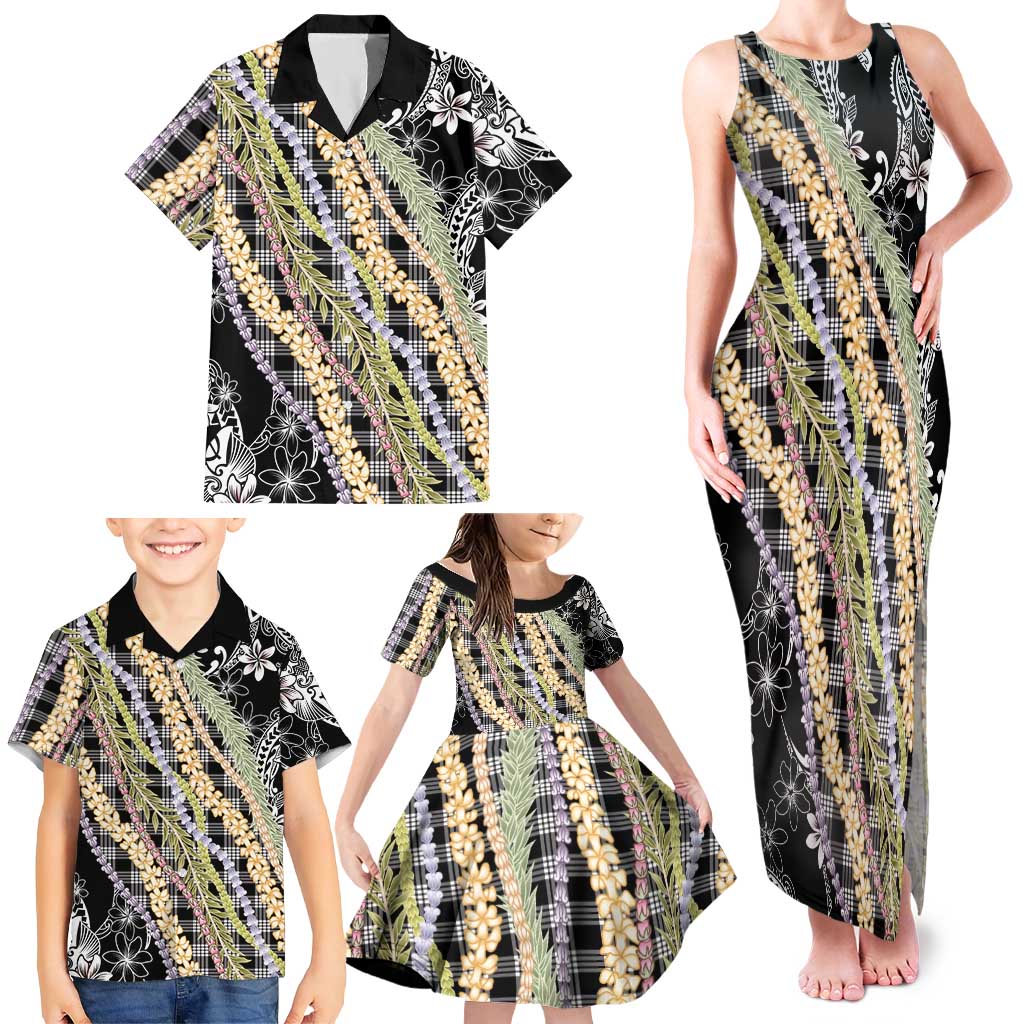 Black Palaka Hawaii Leis Family Matching Tank Maxi Dress and Hawaiian Shirt Hawaiian-plaid Elegant Tropical Vibes LT14 - Polynesian Pride