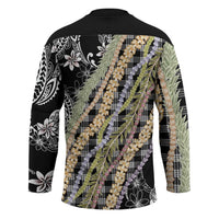 Black Palaka Hawaii Leis Hockey Jersey Hawaiian-plaid Elegant Tropical Vibes - Polynesian Pride