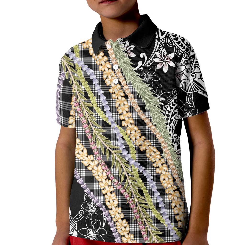 Black Palaka Hawaii Leis Kid Polo Shirt Hawaiian-plaid Elegant Tropical Vibes LT14 Kid Black - Polynesian Pride