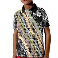 Black Palaka Hawaii Leis Kid Polo Shirt Hawaiian-plaid Elegant Tropical Vibes LT14 Kid Black - Polynesian Pride