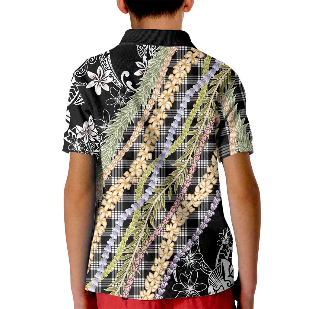 Black Palaka Hawaii Leis Kid Polo Shirt Hawaiian-plaid Elegant Tropical Vibes LT14 - Polynesian Pride