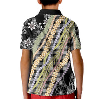 Black Palaka Hawaii Leis Kid Polo Shirt Hawaiian-plaid Elegant Tropical Vibes LT14 - Polynesian Pride