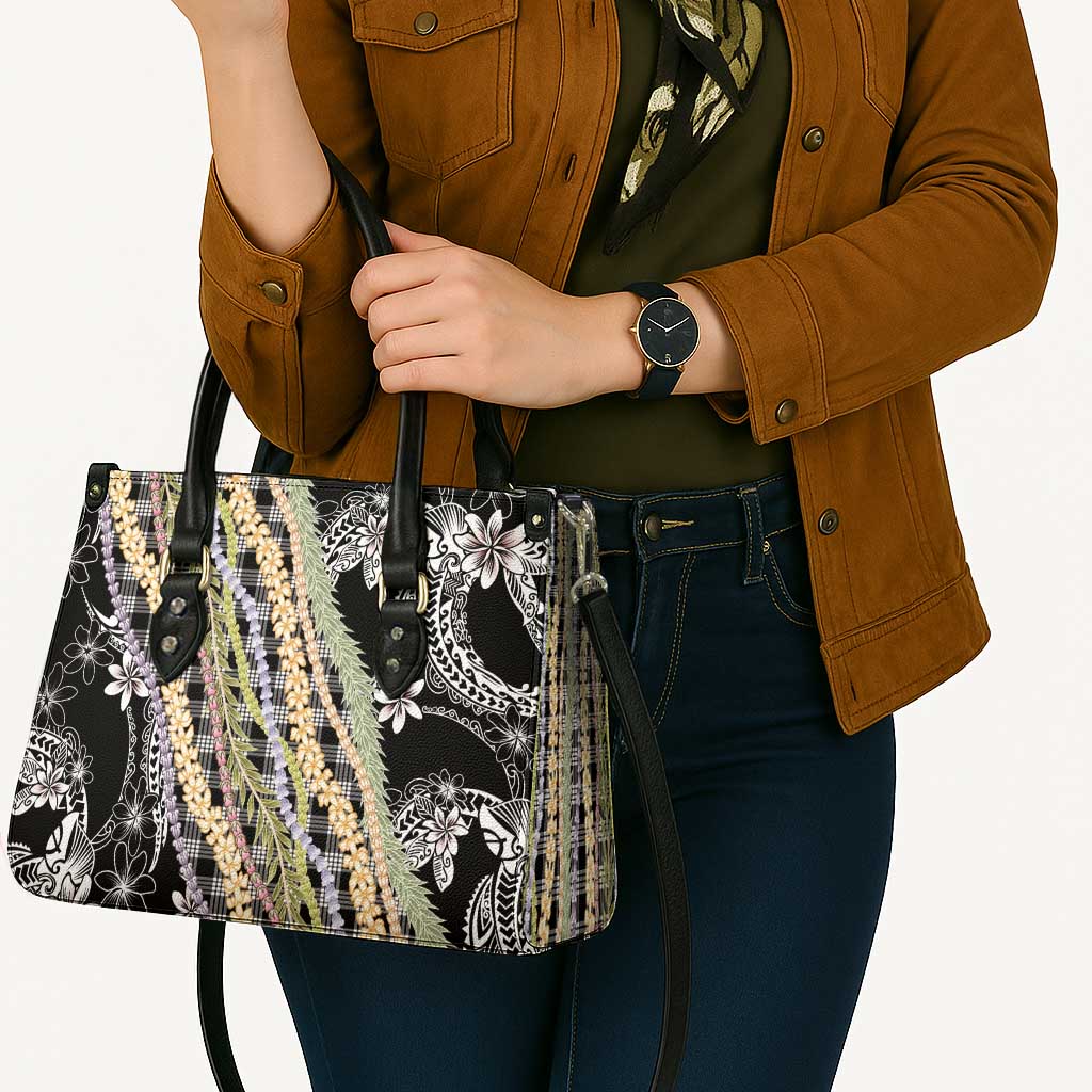 Black Palaka Hawaii Leis Leather Bag Hawaiian-plaid Elegant Tropical Vibes - Polynesian Pride