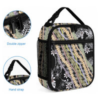 Black Palaka Hawaii Leis Lunch Bag Hawaiian-plaid Elegant Tropical Vibes