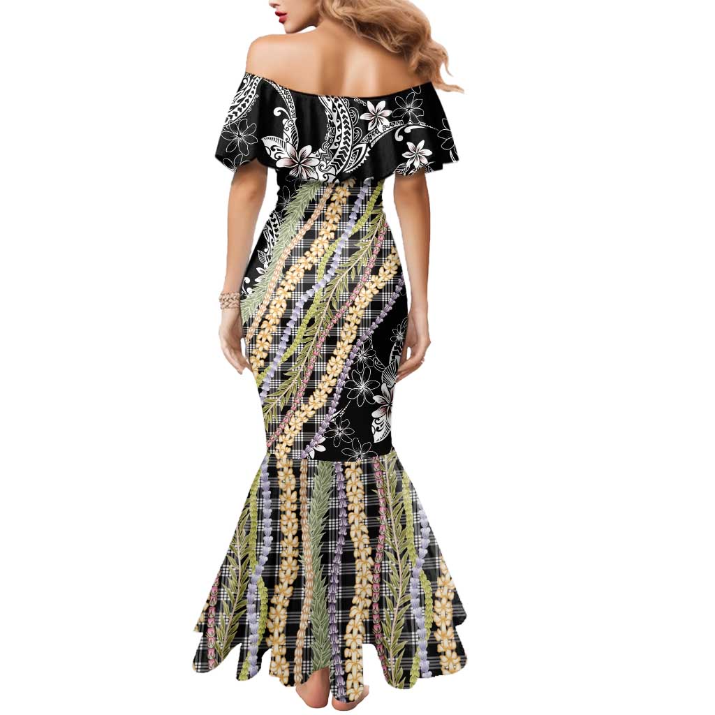 Black Palaka Hawaii Leis Mermaid Dress Hawaiian-plaid Elegant Tropical Vibes LT14 - Polynesian Pride