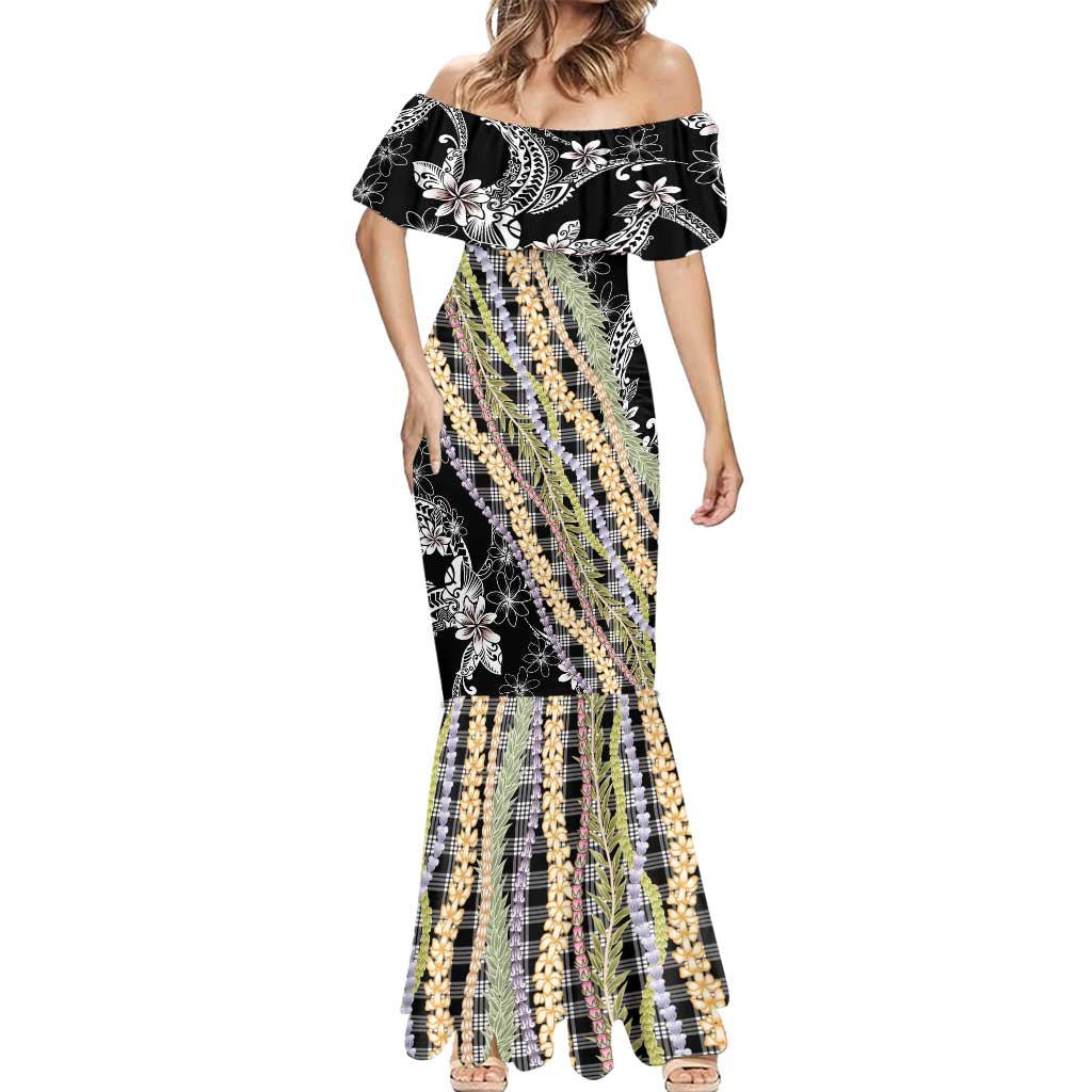 Black Palaka Hawaii Leis Mermaid Dress Hawaiian-plaid Elegant Tropical Vibes LT14 - Polynesian Pride