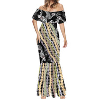Black Palaka Hawaii Leis Mermaid Dress Hawaiian-plaid Elegant Tropical Vibes LT14 - Polynesian Pride