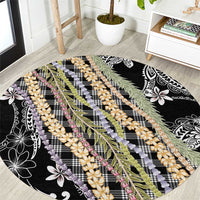 Black Palaka Hawaii Leis Round Carpet Hawaiian-plaid Elegant Tropical Vibes LT14 Black - Polynesian Pride