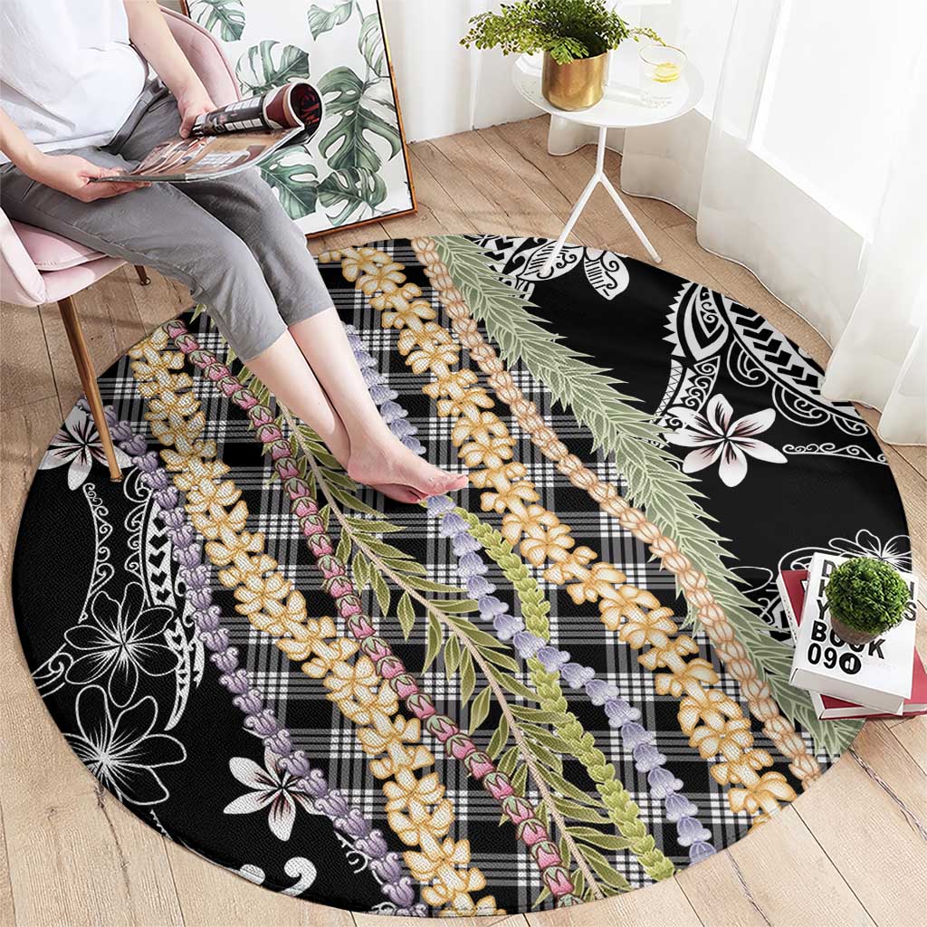 Black Palaka Hawaii Leis Round Carpet Hawaiian-plaid Elegant Tropical Vibes LT14 - Polynesian Pride