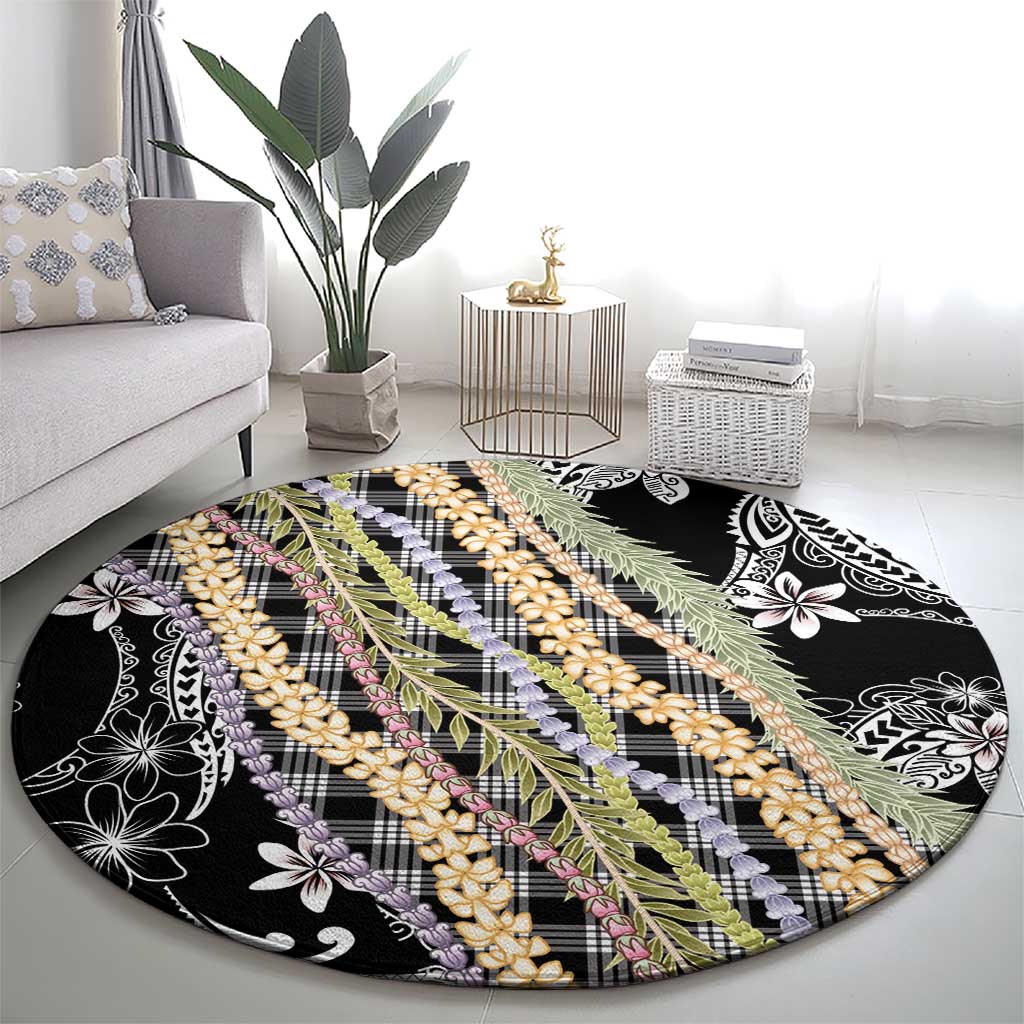 Black Palaka Hawaii Leis Round Carpet Hawaiian-plaid Elegant Tropical Vibes LT14 - Polynesian Pride