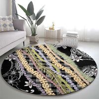 Black Palaka Hawaii Leis Round Carpet Hawaiian-plaid Elegant Tropical Vibes LT14 - Polynesian Pride