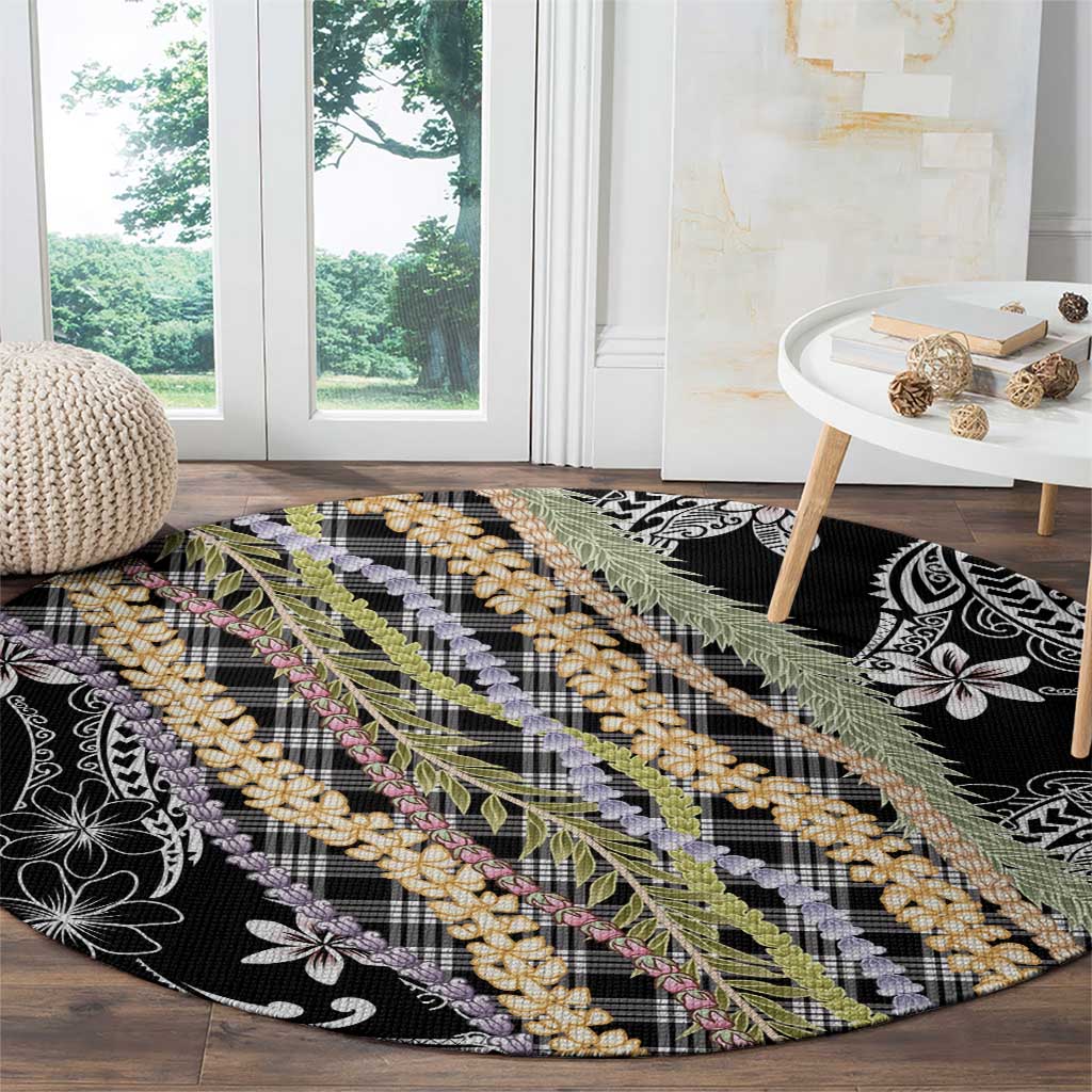 Black Palaka Hawaii Leis Round Carpet Hawaiian-plaid Elegant Tropical Vibes LT14 - Polynesian Pride