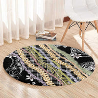 Black Palaka Hawaii Leis Round Carpet Hawaiian-plaid Elegant Tropical Vibes LT14 - Polynesian Pride