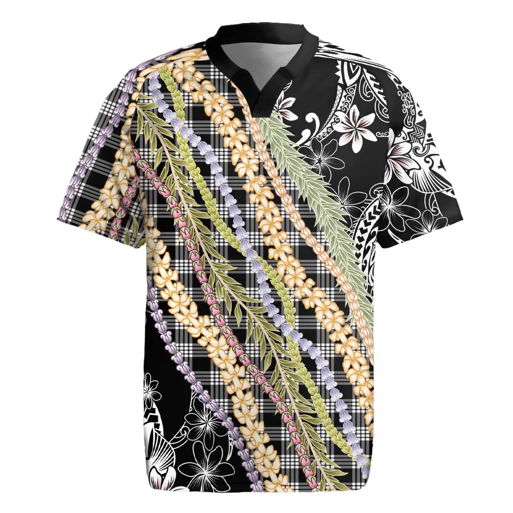 Black Palaka Hawaii Leis Rugby Jersey Hawaiian-plaid Elegant Tropical Vibes - Polynesian Pride