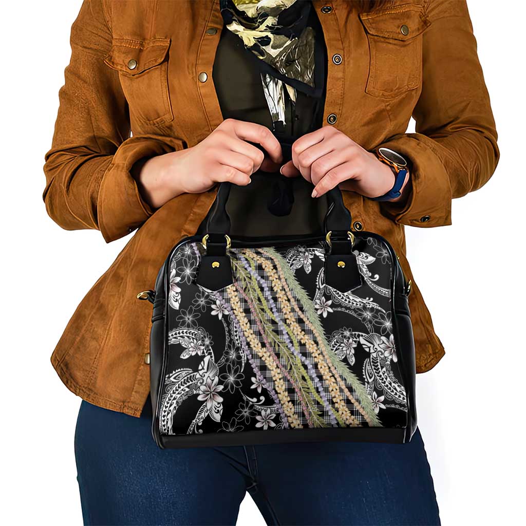 Black Palaka Hawaii Leis Shoulder Handbag Hawaiian-plaid Elegant Tropical Vibes - Polynesian Pride