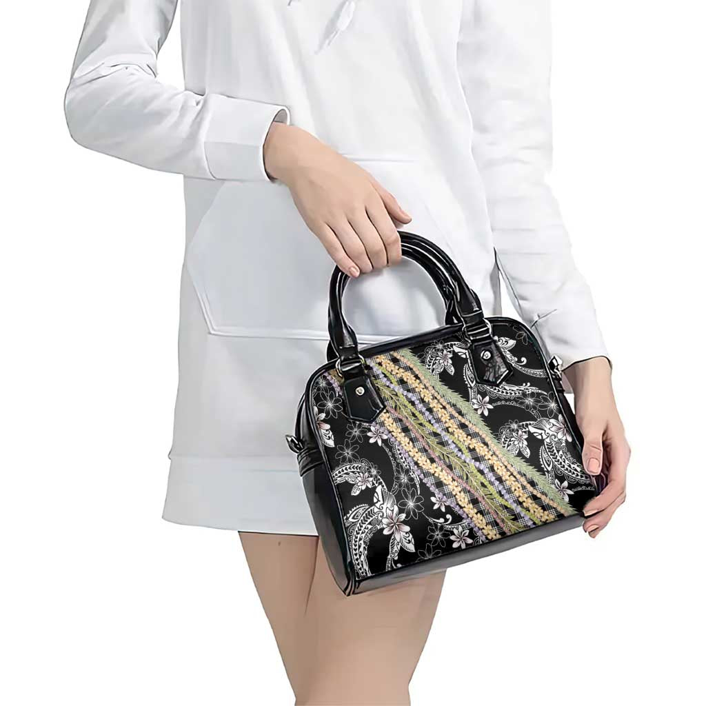 Black Palaka Hawaii Leis Shoulder Handbag Hawaiian-plaid Elegant Tropical Vibes - Polynesian Pride