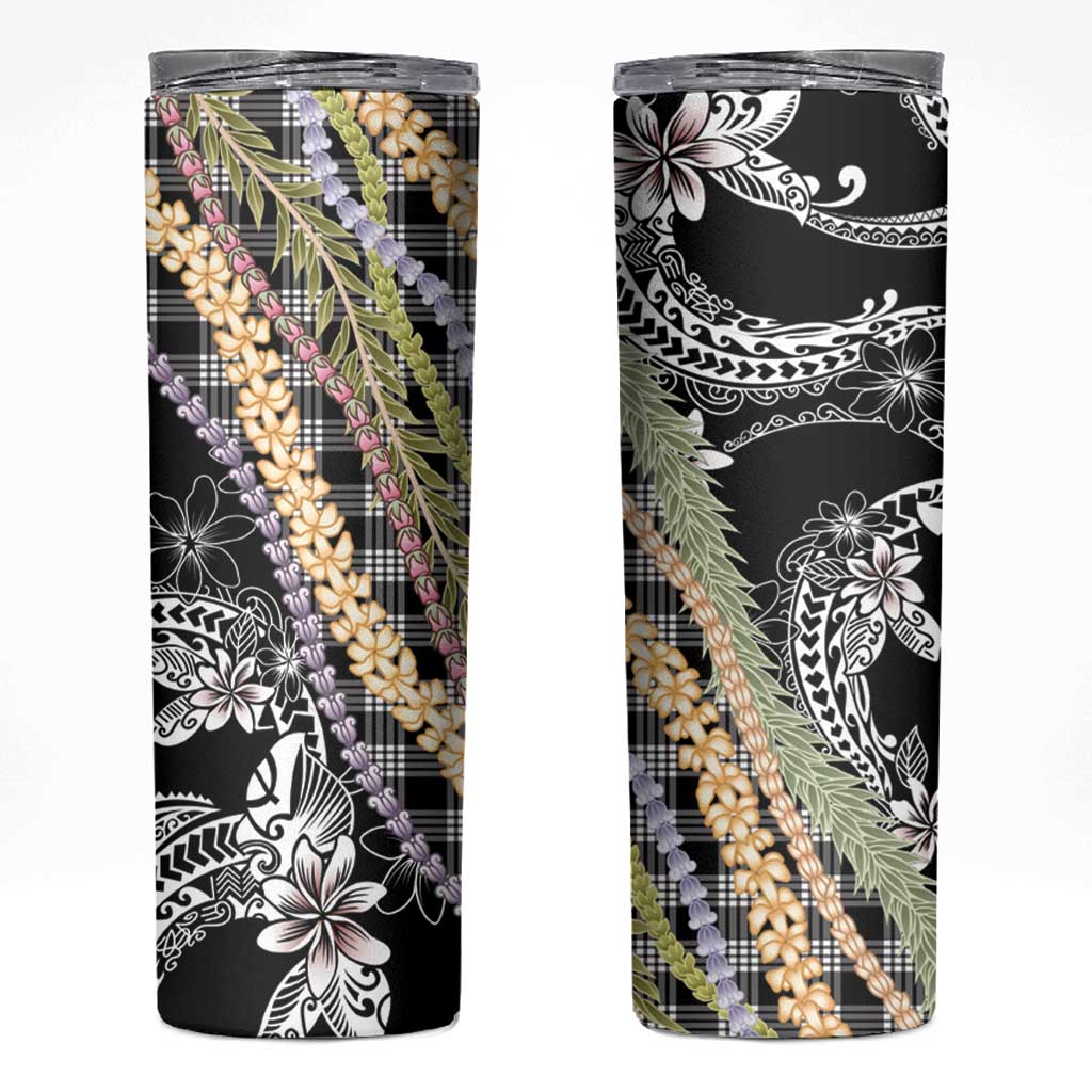 Black Palaka Hawaii Leis Skinny Tumbler Hawaiian-plaid Elegant Tropical Vibes LT14 Black - Polynesian Pride