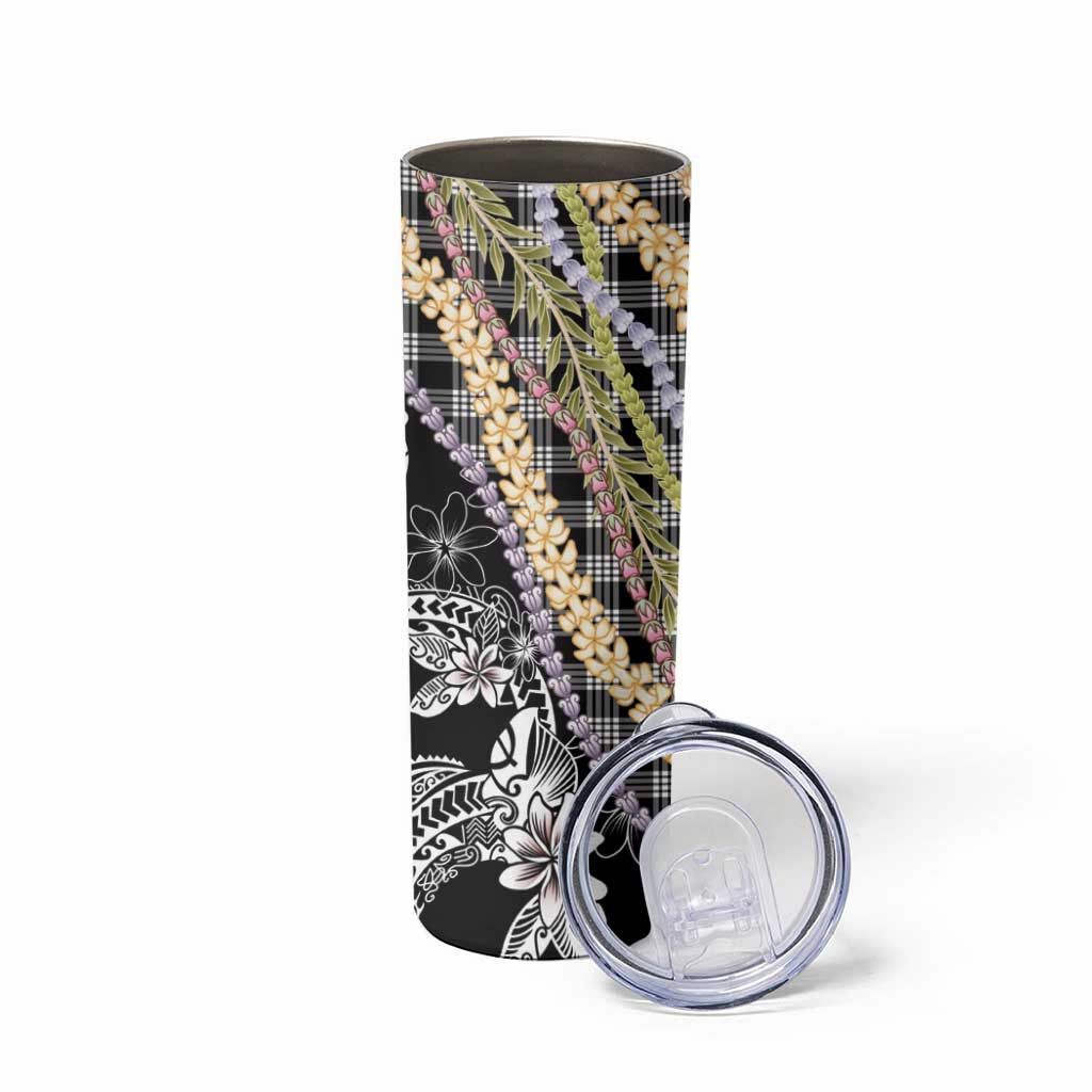 Black Palaka Hawaii Leis Skinny Tumbler Hawaiian-plaid Elegant Tropical Vibes LT14 - Polynesian Pride