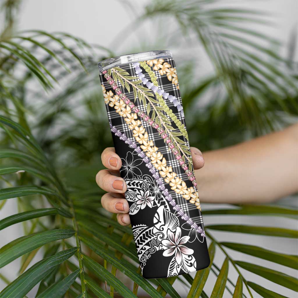Black Palaka Hawaii Leis Skinny Tumbler Hawaiian-plaid Elegant Tropical Vibes LT14 - Polynesian Pride