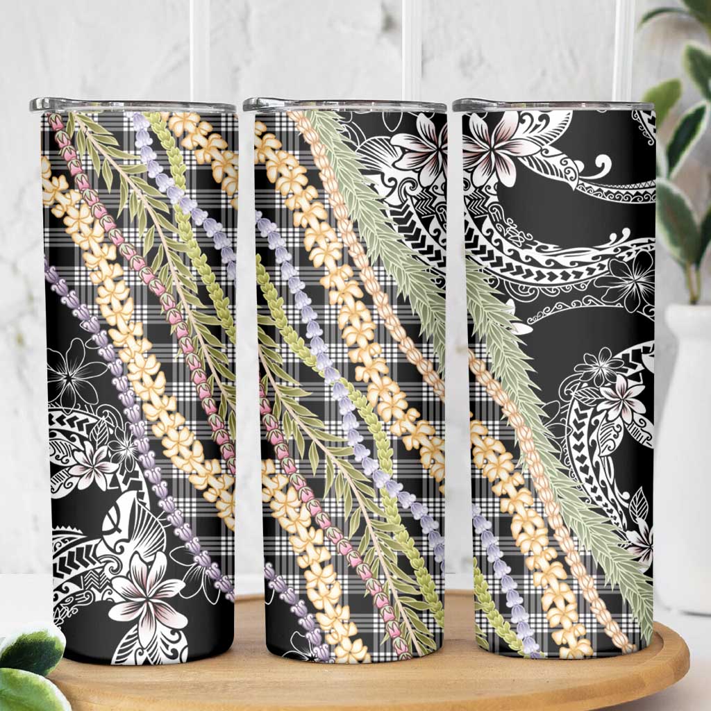 Black Palaka Hawaii Leis Skinny Tumbler Hawaiian-plaid Elegant Tropical Vibes LT14 - Polynesian Pride