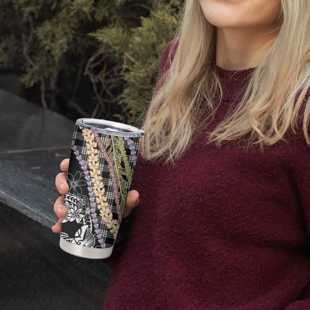 Black Palaka Hawaii Leis Tumbler Cup Hawaiian-plaid Elegant Tropical Vibes - Polynesian Pride