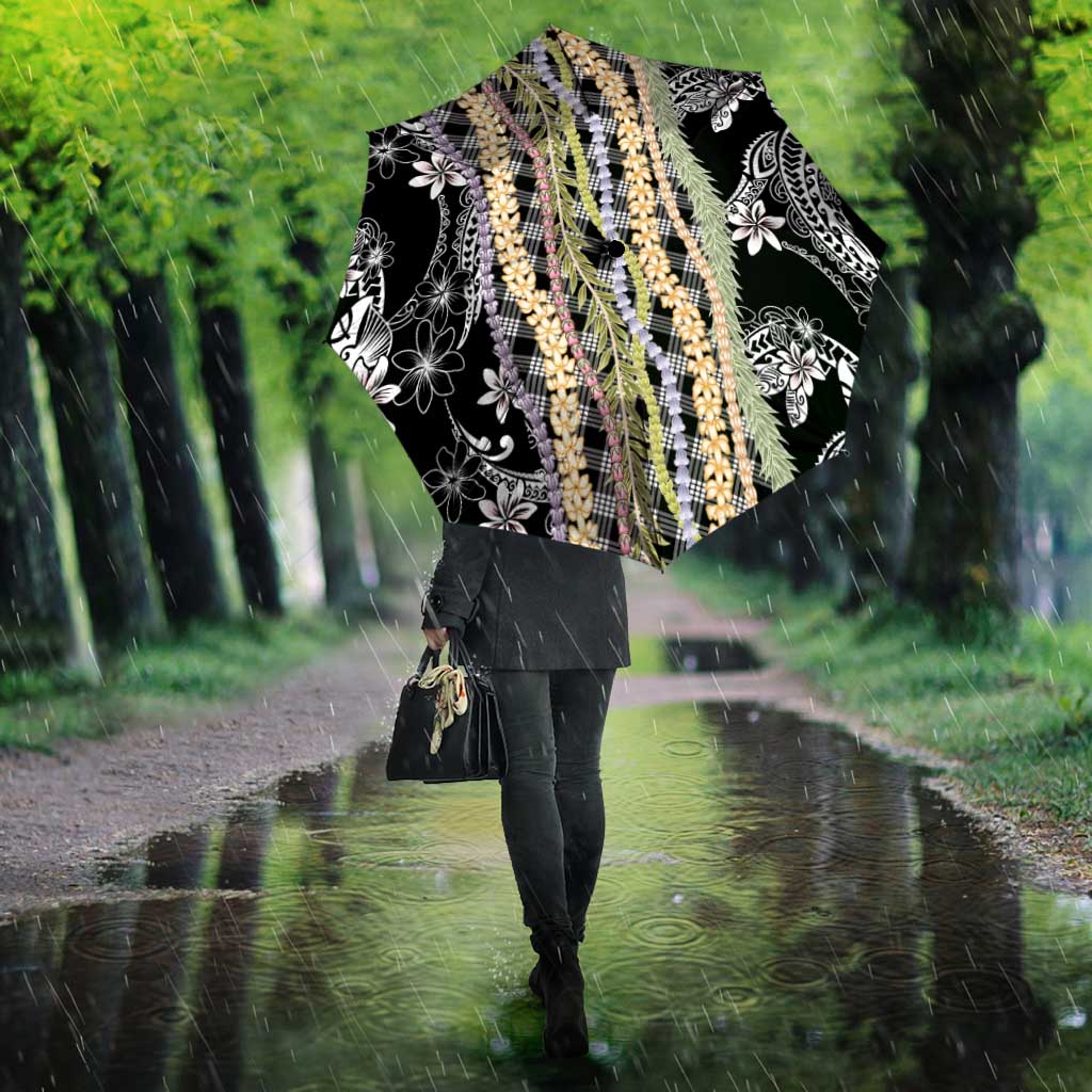 Black Palaka Hawaii Leis Umbrella Hawaiian-plaid Elegant Tropical Vibes - Polynesian Pride