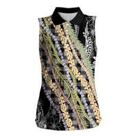 Black Palaka Hawaii Leis Women Sleeveless Polo Shirt Hawaiian-plaid Elegant Tropical Vibes LT14 Female Black - Polynesian Pride