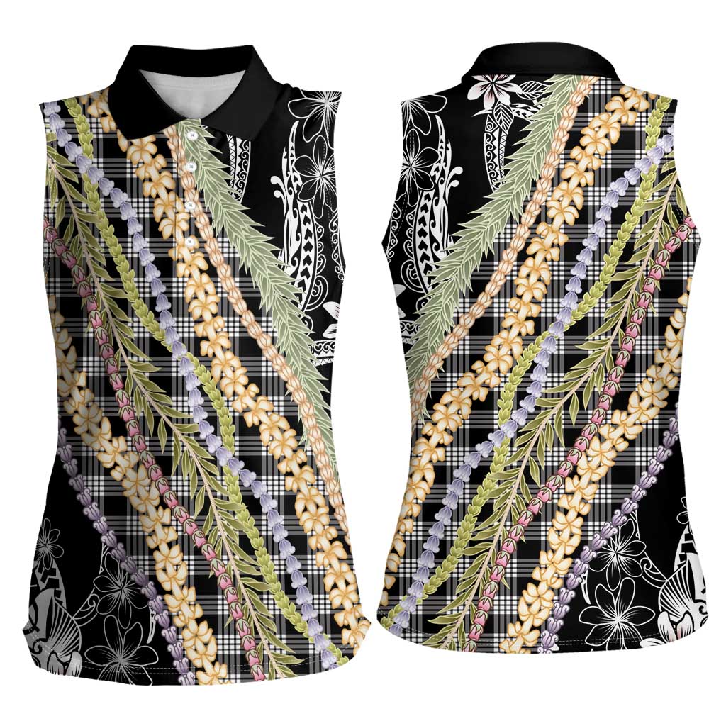 Black Palaka Hawaii Leis Women Sleeveless Polo Shirt Hawaiian-plaid Elegant Tropical Vibes LT14 - Polynesian Pride