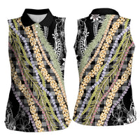 Black Palaka Hawaii Leis Women Sleeveless Polo Shirt Hawaiian-plaid Elegant Tropical Vibes LT14 - Polynesian Pride