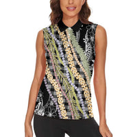 Black Palaka Hawaii Leis Women Sleeveless Polo Shirt Hawaiian-plaid Elegant Tropical Vibes LT14 - Polynesian Pride