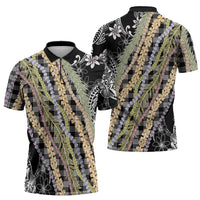 Black Palaka Hawaii Leis Zipper Polo Shirt Hawaiian-plaid Elegant Tropical Vibes - Polynesian Pride