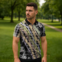 Black Palaka Hawaii Leis Zipper Polo Shirt Hawaiian-plaid Elegant Tropical Vibes - Polynesian Pride