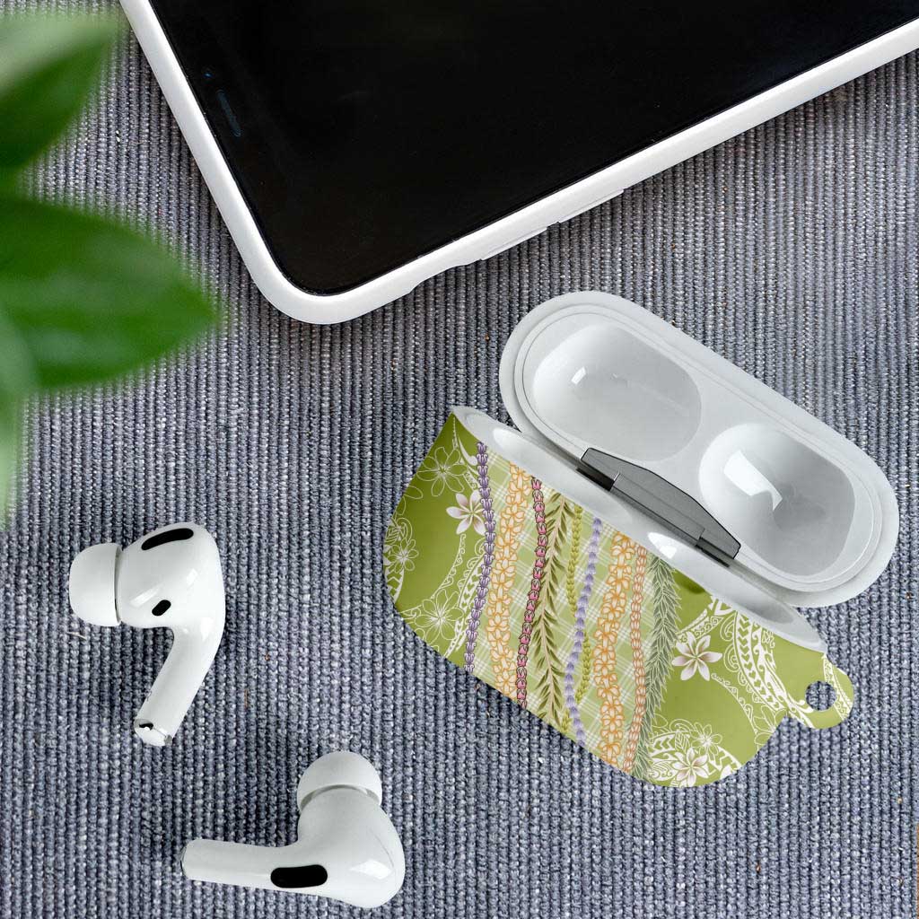 Green Palaka Hawaii Leis AirPods Case Hawaiian-plaid Elegant Tropical Vibes - Polynesian Pride